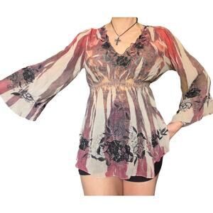 vintage fairy grunge mesh top bell sleeve sheer blouse whimsy goth